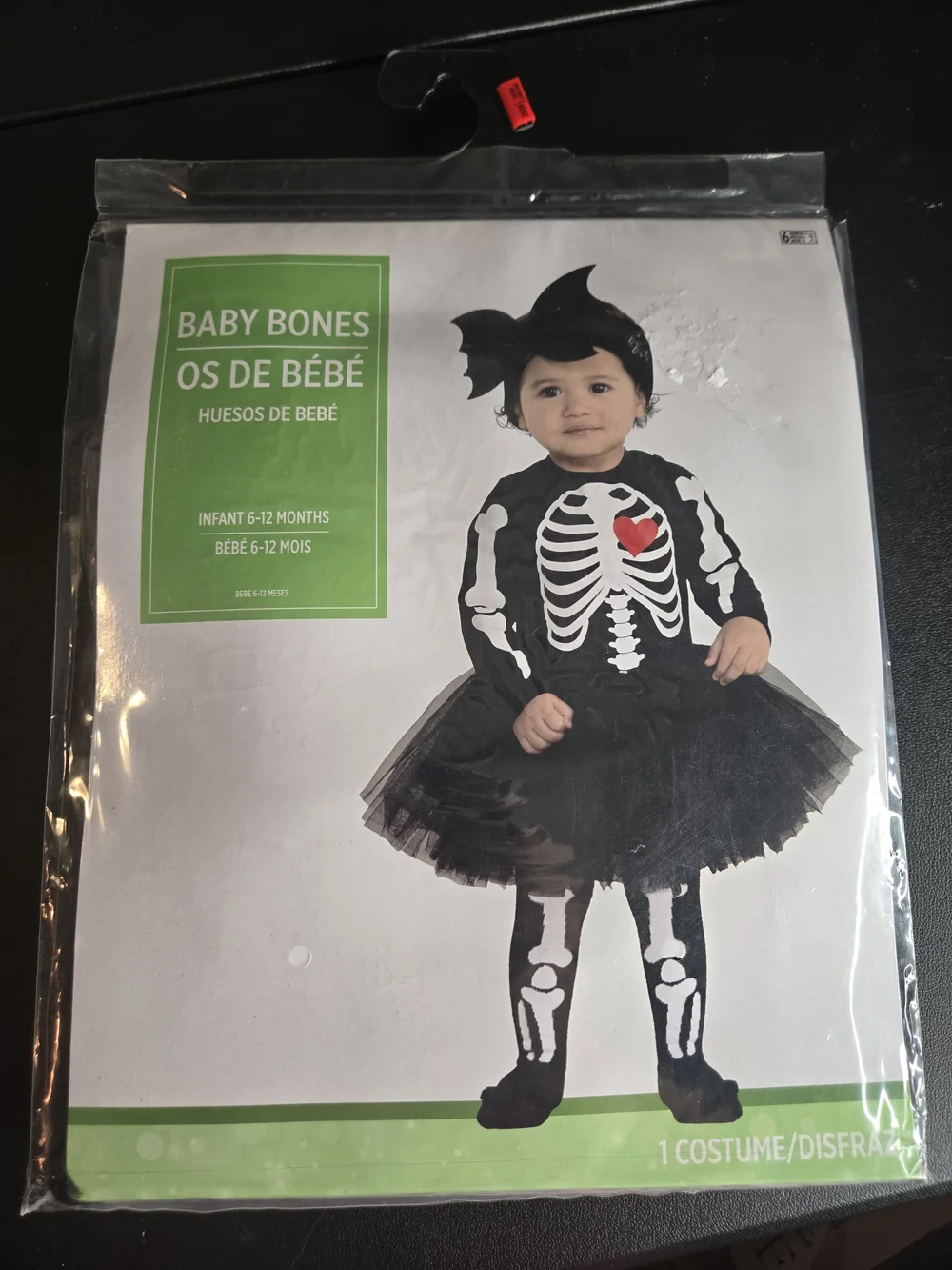 Baby Bones Kids Black Skeleton Tutu Costume with Red Heart